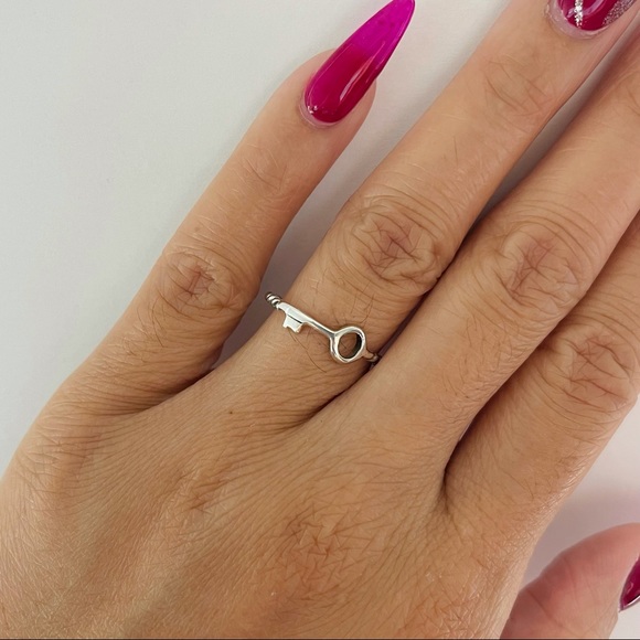 Sterling silver key ring with twist band, key ring, silver key ring, dainty ring - Picture 5 of 8